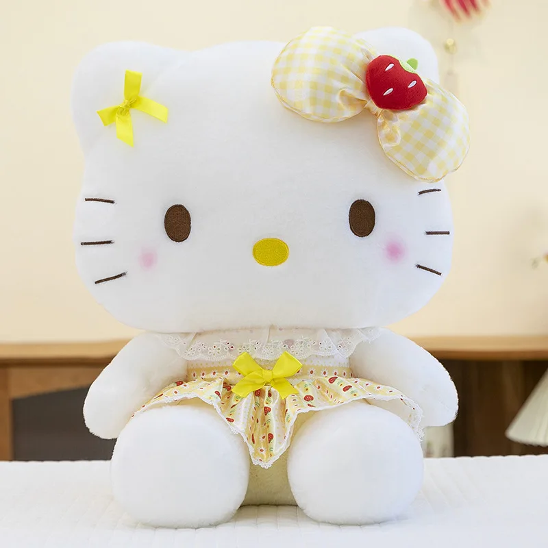 30CM Animatie Sanrio Hello Kitty Pluche Pop in Aardbeienrok PP Katoen Gevuld Kussen Kawaii Sofa Ornament Vakantiecadeau