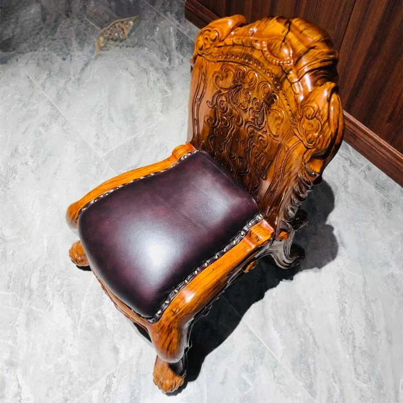 Wujin Wood Stool European-style Low  All Solid  First Layer Cowhide Small Chair Luxury Villa Furniture Living Room Muebles