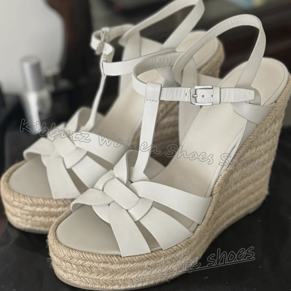 

Wedges Sandals Buckle Strap Platform Round Toe Mixed Color Leather Mixed Color Fashion Elegant Concise Sexy Women Shoes Newest