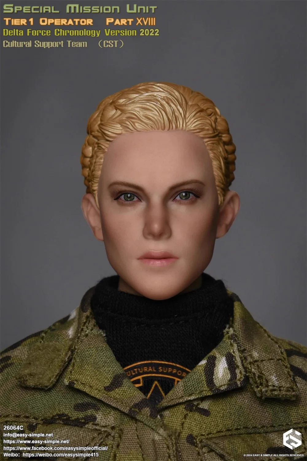 

1/6 EASY&SIMPLE ES 26064C US. Female Soldier Mission Unit Operation Head Sculpt Carving Scarf For 12" Action Figure Collectable