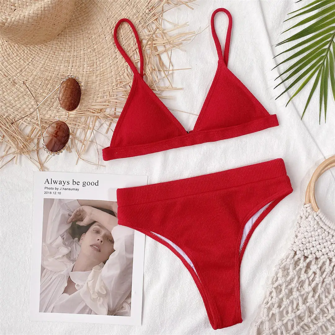 S - XL Sexy Damen-Badeanzug, Bikini mit hoher Taille, zweiteiliger Bikini-Set, gerippter Badeanzug, Badebekleidung, Modell V2328 – Detail 34