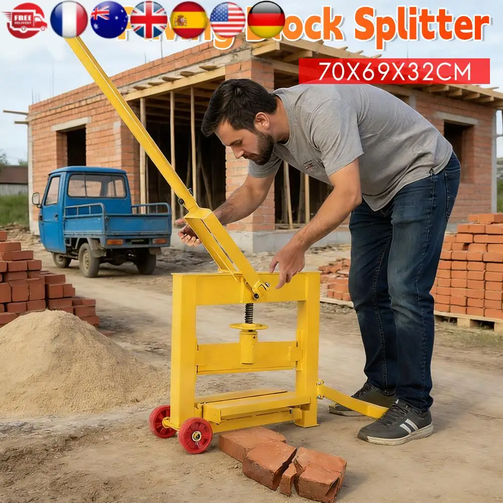 Manual Brick Splitter Brick Cutting Machine with Wheels 0-16.5inch Cutter for Construction Site Red Brick Landscaping Commercial