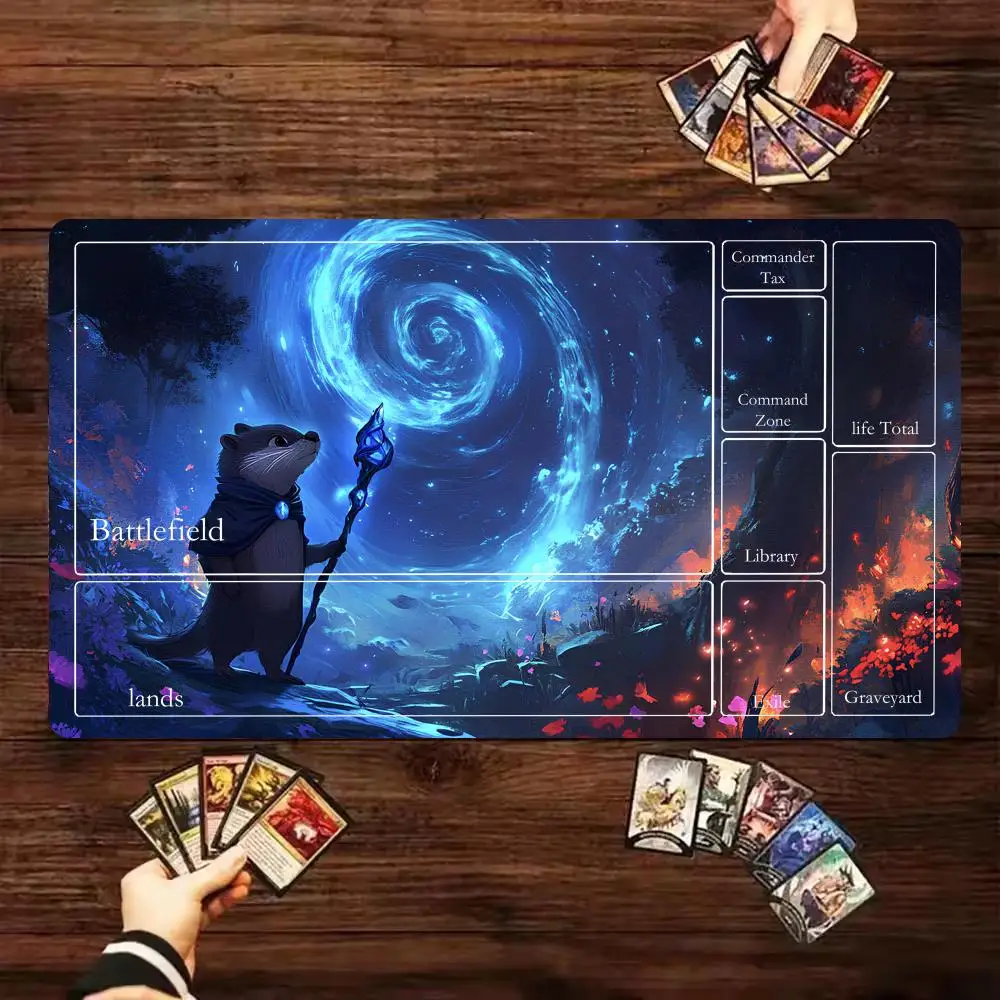 Blue Galaxy Wizard Otter Zoned TCG Playmat 35X60 Card Game Mat Non-Slip Rubber Pad for Magic The Gathering MTG Game Table Decor