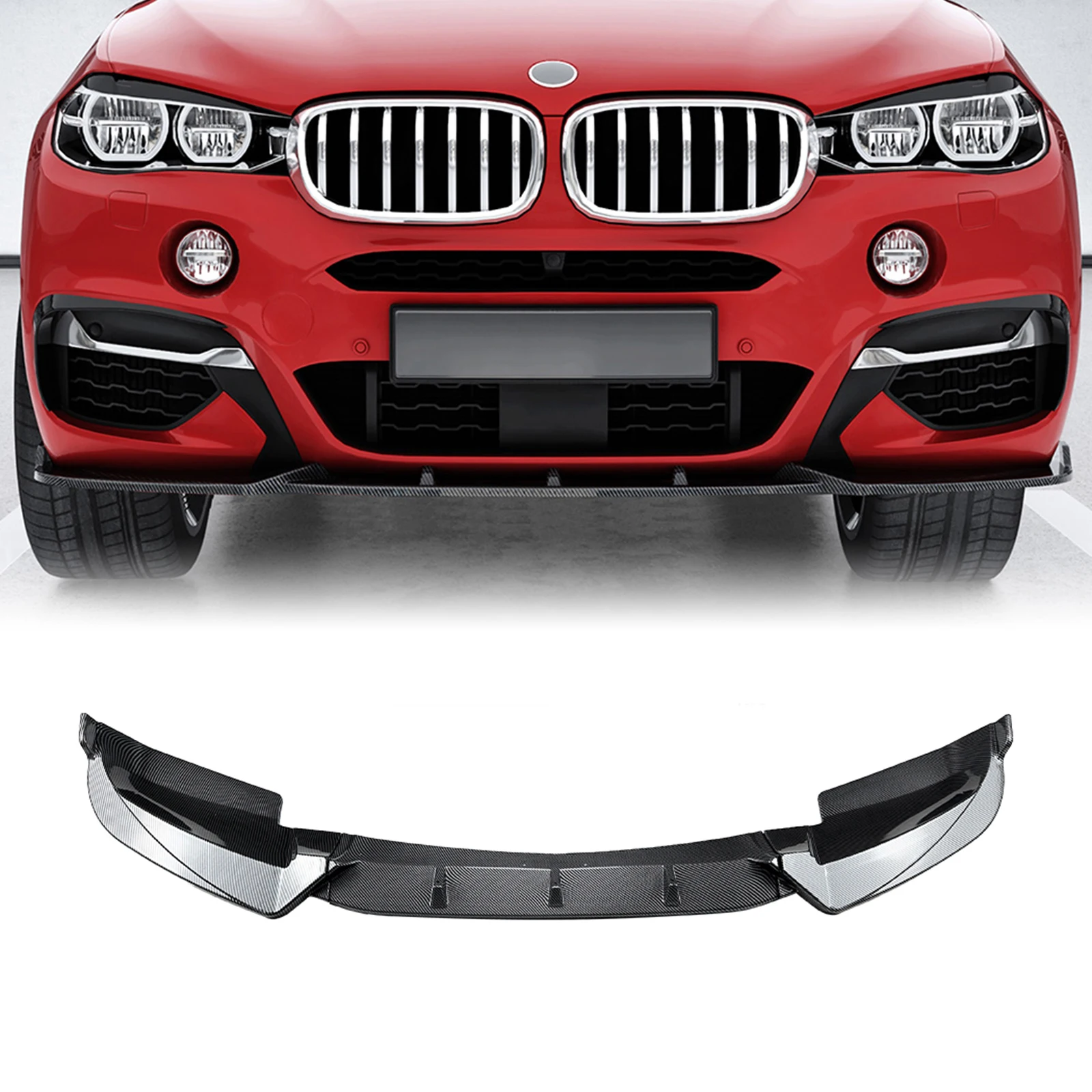 

Front Bumper Spoiler Lip For BMW X6 F16 M Sport 2015-2019 Carbon Fiber Look/Gloss Black Lower Body Splitter Protector Blade Kit