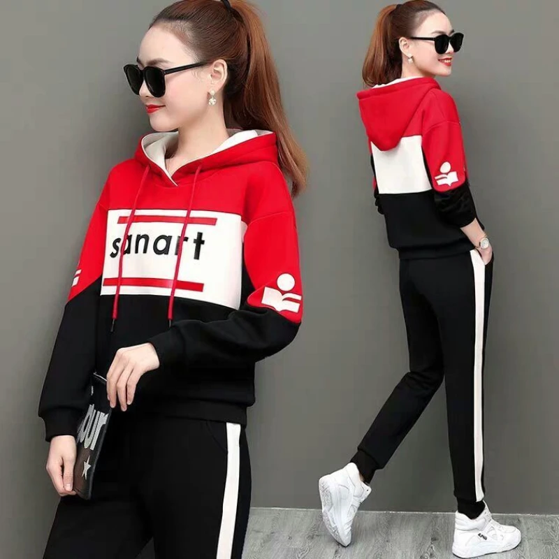 Casual Sportswear Suit Women\'s Spring and Autumn 2022 New Korean Style Loose Hooded Top Fashion Age Reducing Two-piece Set