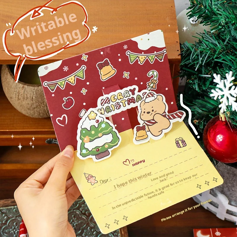 

10Pcs Cute Christmas 3D greeting card Christmas cartoon blessing message small card creative birthday card postcard