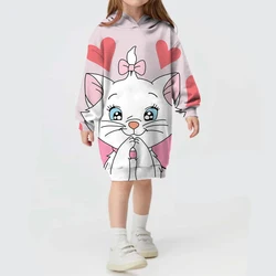 New autumn and winter Disney girls winter girls Mary Cat cartoon print long-sleeved hooded pullover sweater dress