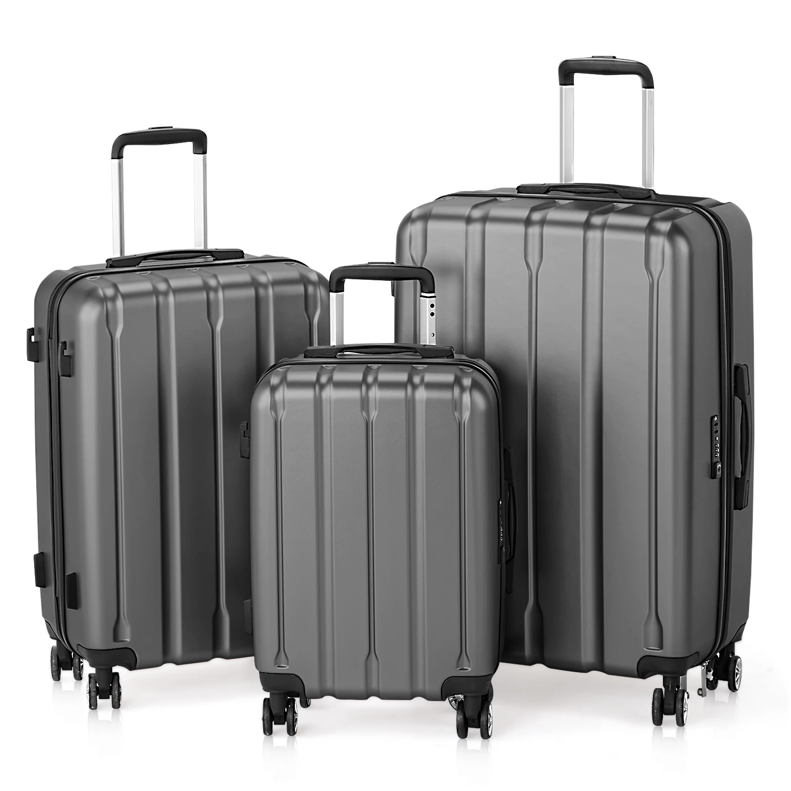 

3-in-1 Suitcase, Vertical Stripes Trolley Case, 20in 24in 28in ABS PC Classic Color Rolling Luggage, Dark Gray