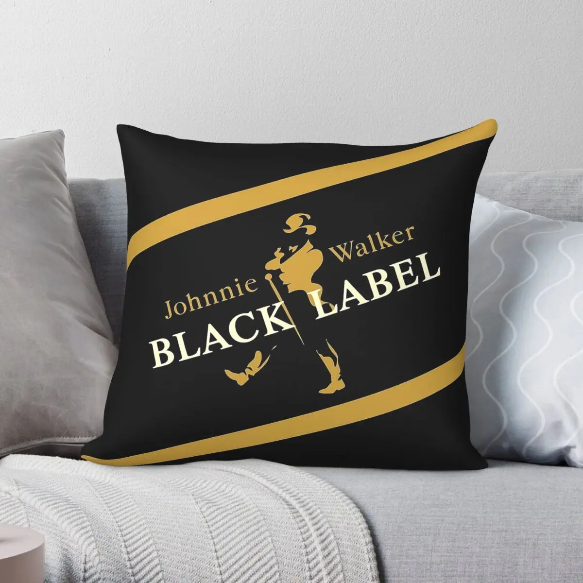 Funda de almohada cuadrada Johnnie Walker Black Label, funda de cojín decorativa con cremallera y estampado de terciopelo y lino de poliéster