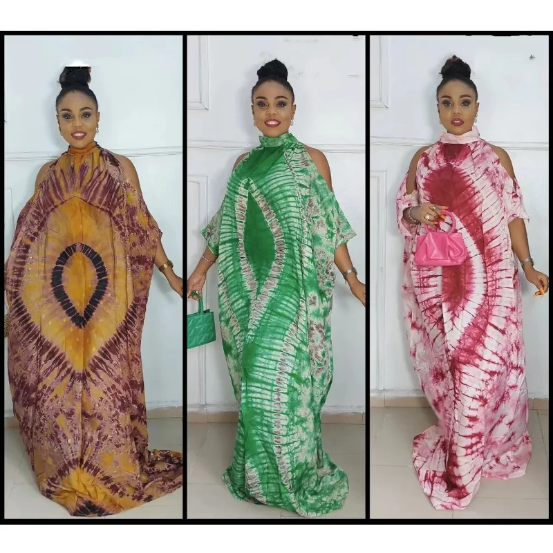 Free Style African National Characteristics Classic Pattern Chiffon Off-the-shoulder Stand-up Collar  Plus Size Dresses