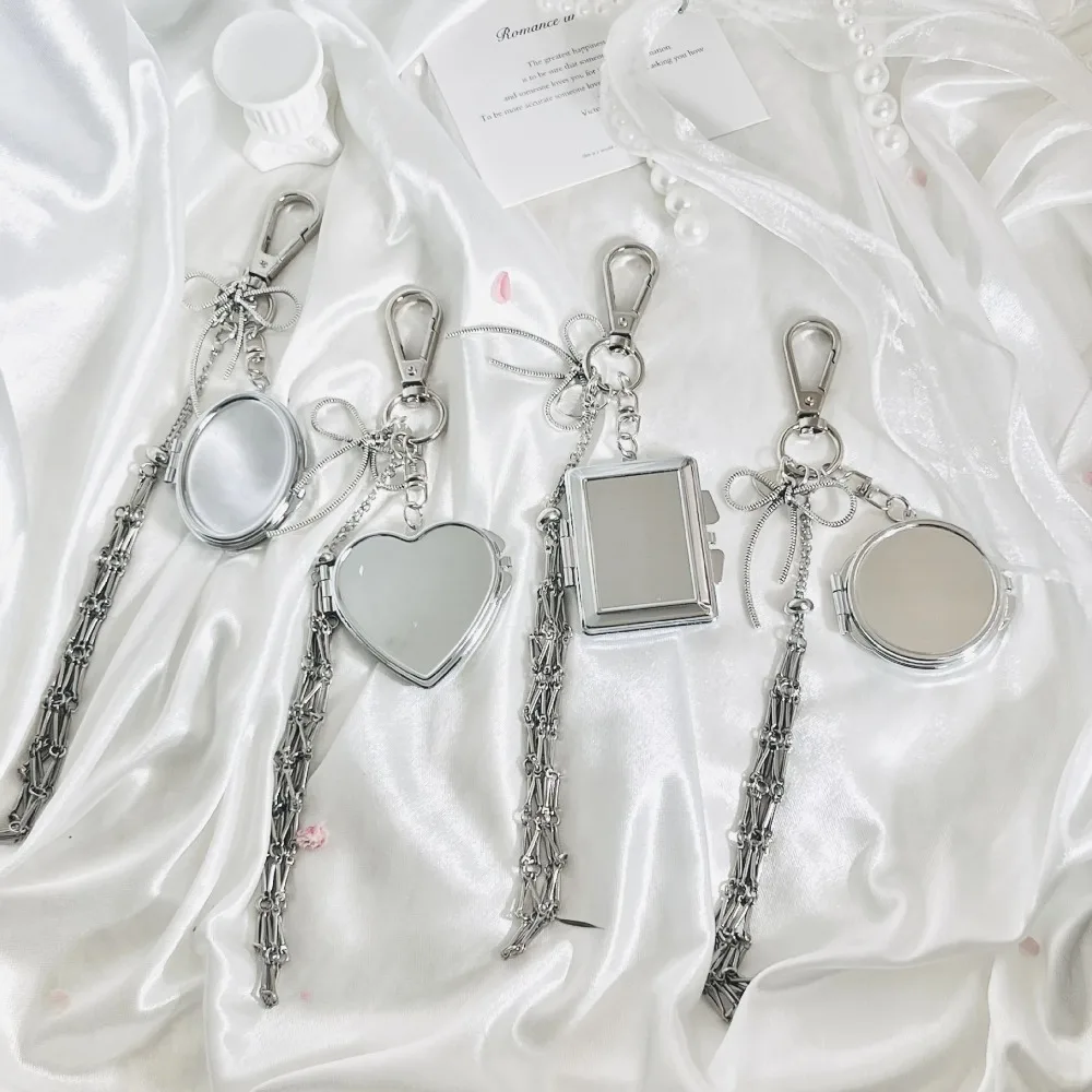 

Customizable Small DIY Net Pocket Keychain Double Sided Mirror Wholesale Gift Pendant Portable Keyring Women Car Key Mesh Bag