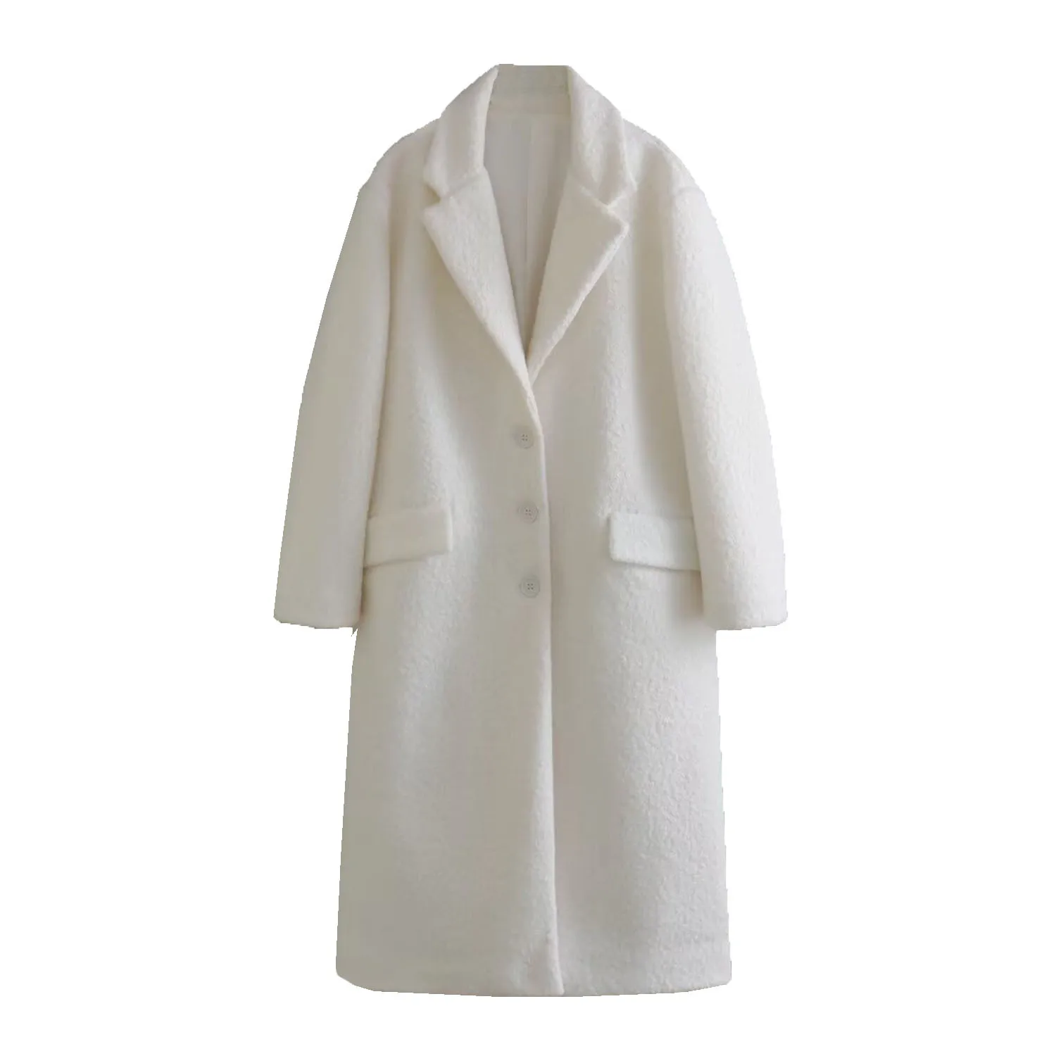 Sólido branco turn down collar manga longa solto casaco longo mulher quente streetwear casaco de pele inverno moda feminina casacos