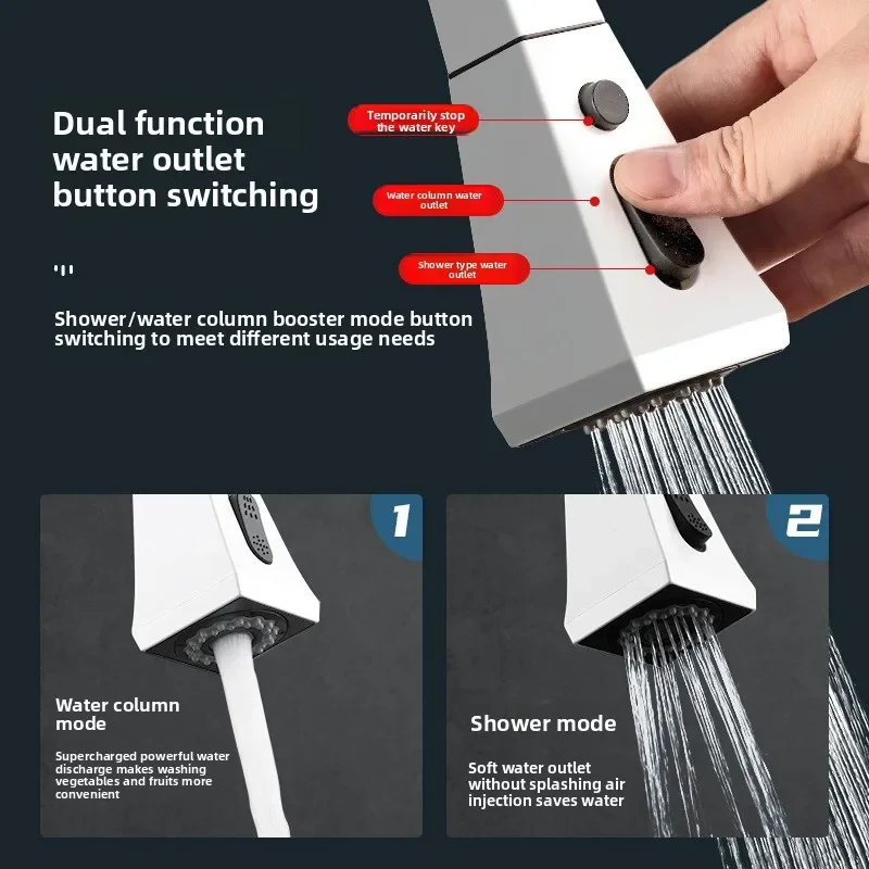 Kitchen pull-out faucet household balcony washbasin sink multifunctional telescopic hot and cold anti-splash faucet white