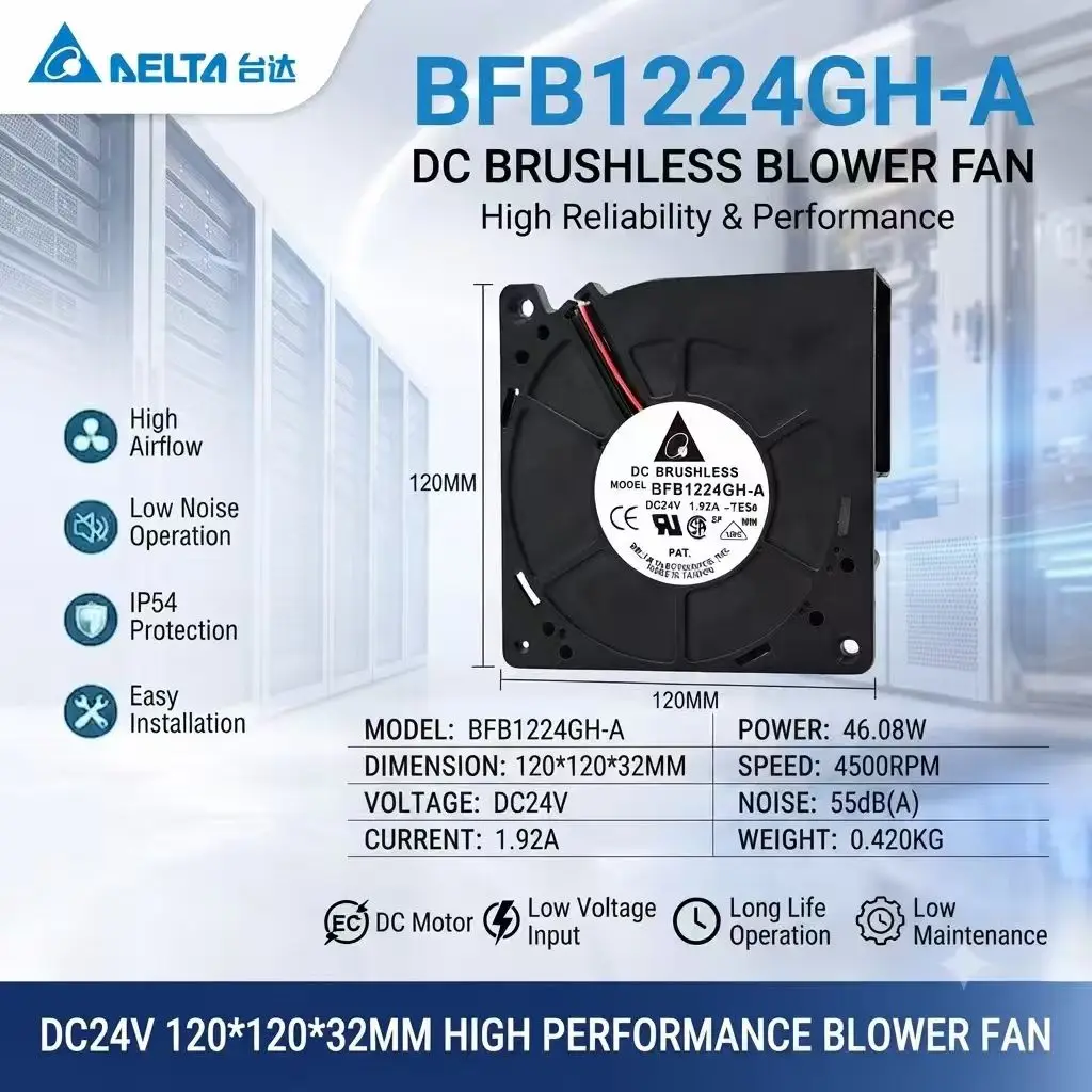 For DELTA BFB1224GH-A DC Brushless Blower Fan 120x120x32mm DC24V 1.92A  Protection High Performance Centrifugal Cooling Fan
