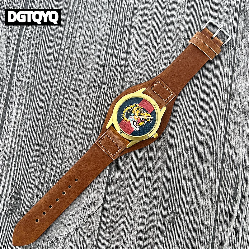 Jam Tangan Kuarsa Wanita Tali Kulit PU Bordir Mewah Jam Tangan Olahraga Pria Kreatif yang Dipersonalisasi reloj para mujer