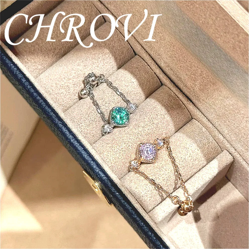 Sweet 925 Sterling Silver Milky Way High-End Starry Sky Pink Diamond Adjustable Chain Women’s Ring