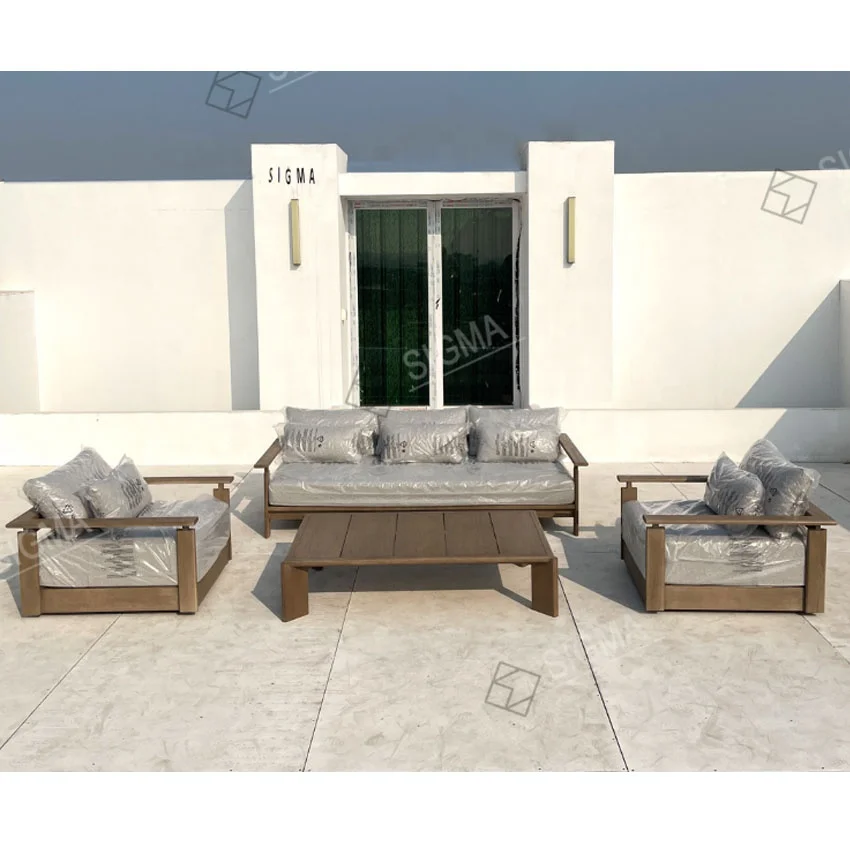 

Luxury Outdoor Leisure Chair Modern Sofa Set Teak Wood Furniture for Patio Garden Waterproof Couch