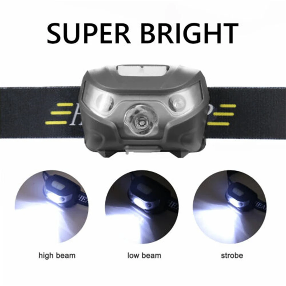 LED Headlamp Rechargeable Body Motion Sensor Headlight Camping Flashlight Head Light Torch Lamp With USB