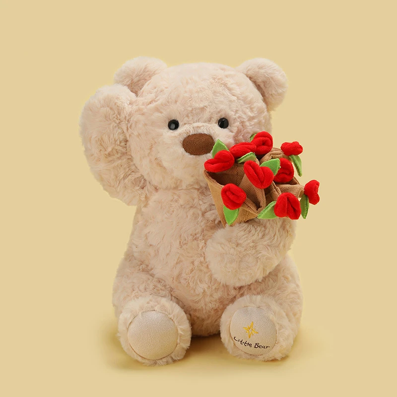 Oso rosa romántico dulce de 25/38cm, juguetes de peluche, sombrero de rosa desmontable, ramo, muñeco de oso, muñeca de empresa encantadora, Gif del Día de San Valentín