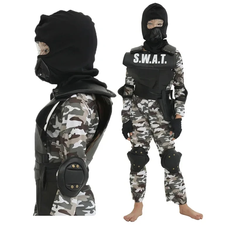 

♥AA Military Uniform Carnival Party Fancy Dress SWAT Team Halloween Costume For Kids Camouflage Army Jumpsuit New 2026