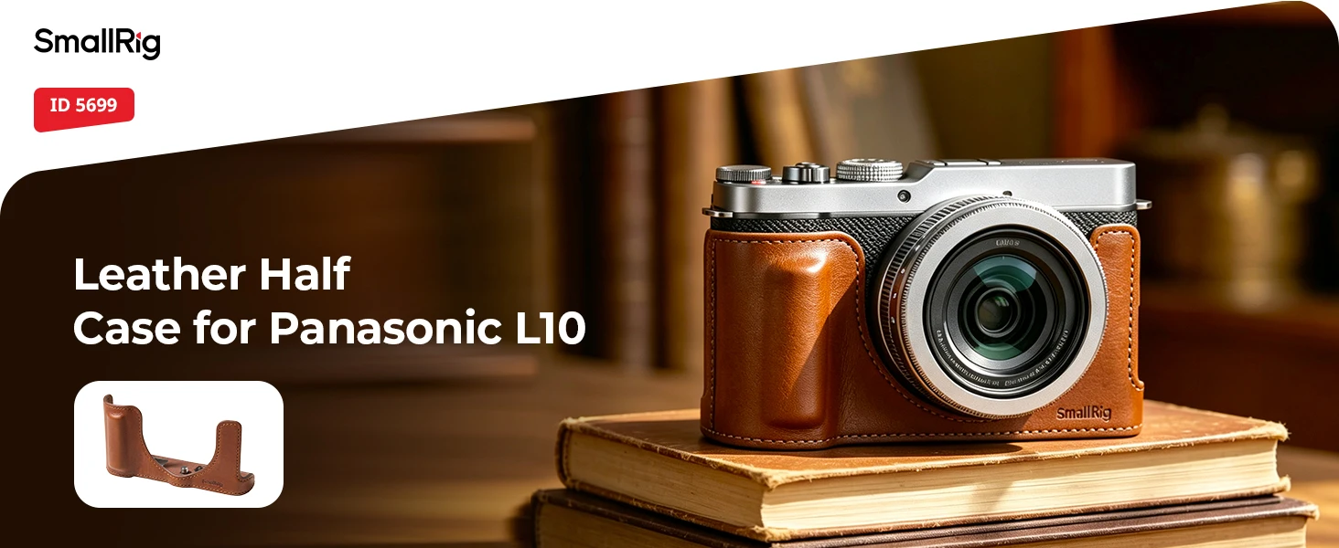 SmallRig LUMIX L10 Leder-Halbhülle für Panasonic LUMIX L10, Braun/Schwarz, integriertes 1/4"-20 Gewindeloch, Retro-Ästhetik -5699 – Detail 1