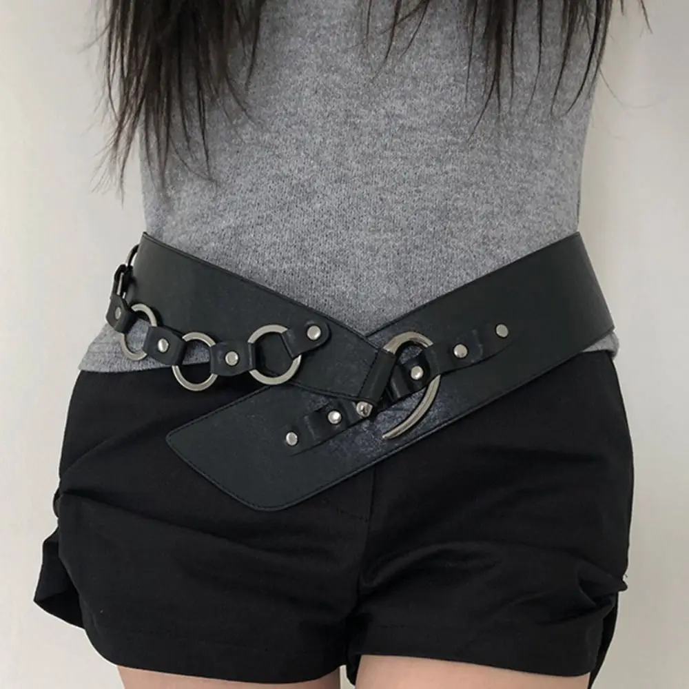 Nowy pasek w stylu vintage punk, uniwersalny pasek ze stopu, modny pasek z łańcuszkiem ze sztucznej skóry, pasek festiwalowy