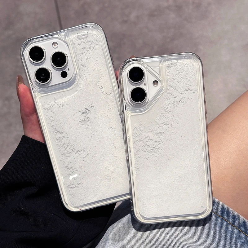 

Прозрачный чехол для телефона с динамическими зыбучими песками и жидкими снежинками для iPhone 11, 12, 13, 14, 15, 16 Pro Max, прозрачная простая задняя крышка