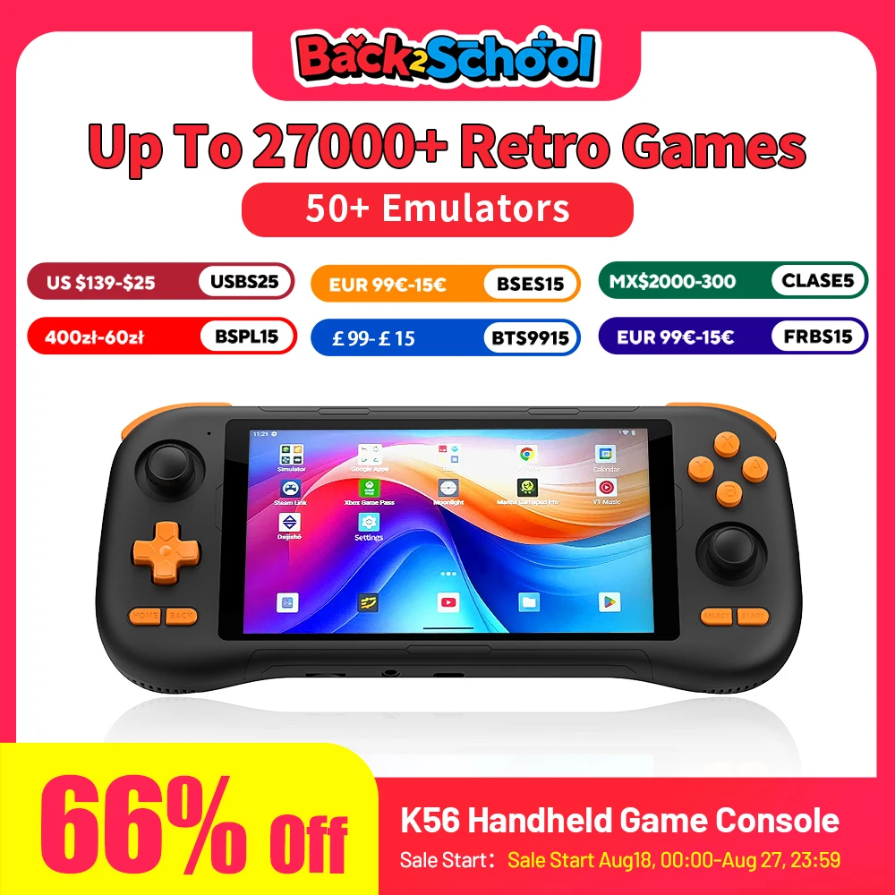 

K56 Handheld Game Console 5.5'' IPS Touch Screen With 50+ Emulators Up To 27000+ Retro Games For DC/MAME/SS/Arcade/3DS/PSX/PSP
