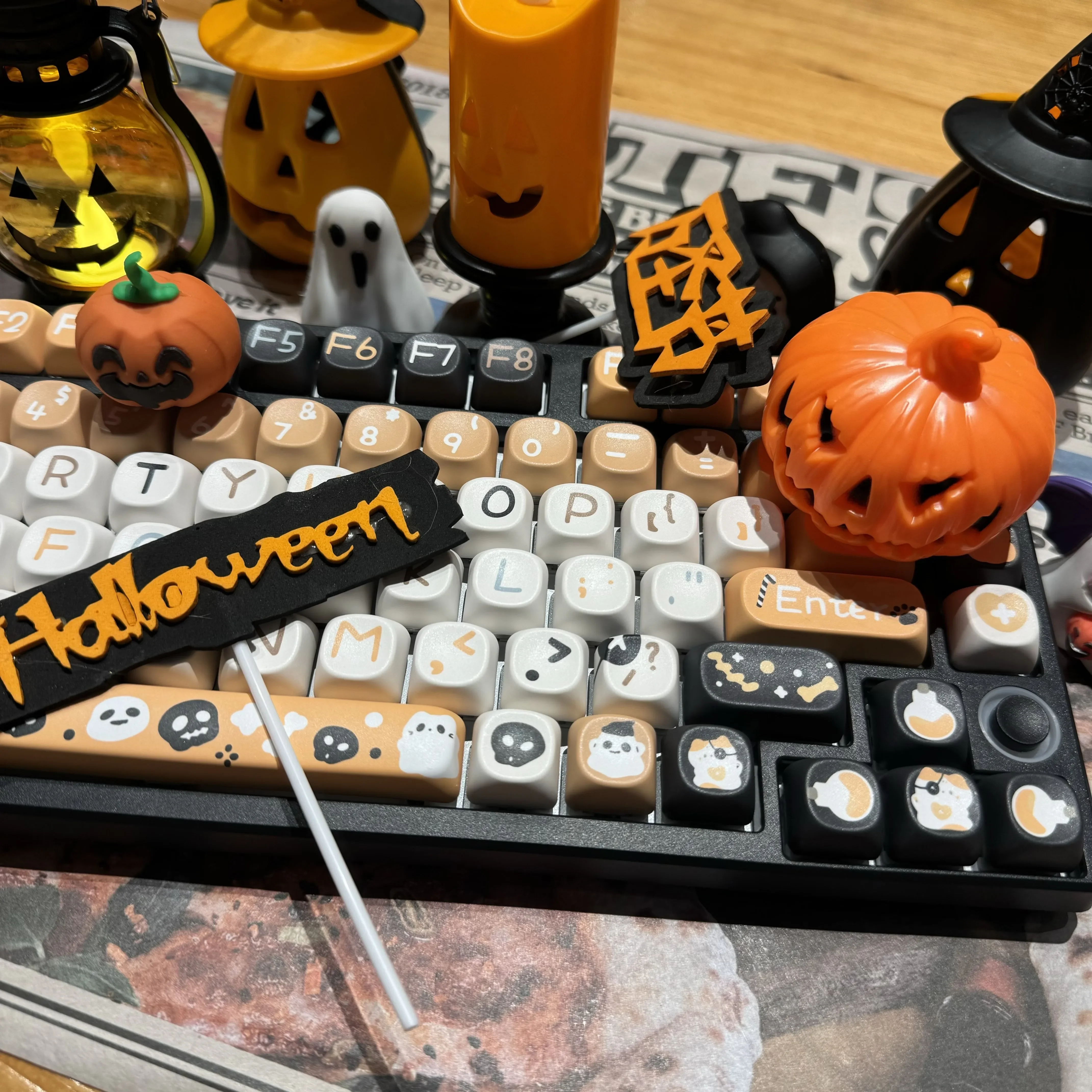 133Keys Halloween Keycap XOA PBT Sublimation Keycap Orange Cartoon Ghost Face Keycap DIY Mechanical Keyboard