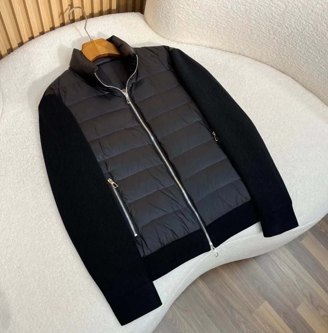 

Autumn Winter New Sle Men's Faionable Nylon Knitted Patchwork down Jaet Stand Collar Open Cardigan Outerwear