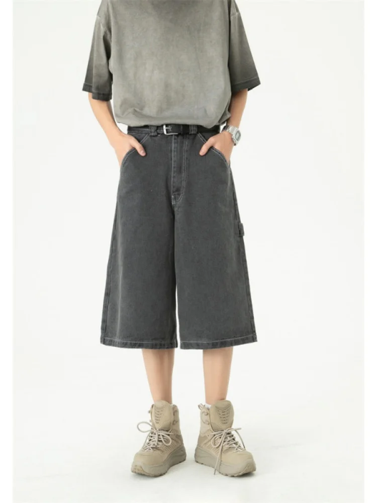 

Летние тонкие свободные джинсы с широкими штанинами, мужские прямые повседневные шорты длиной 7/8, износостойкие джинсы с микроэластаном в американском стиле