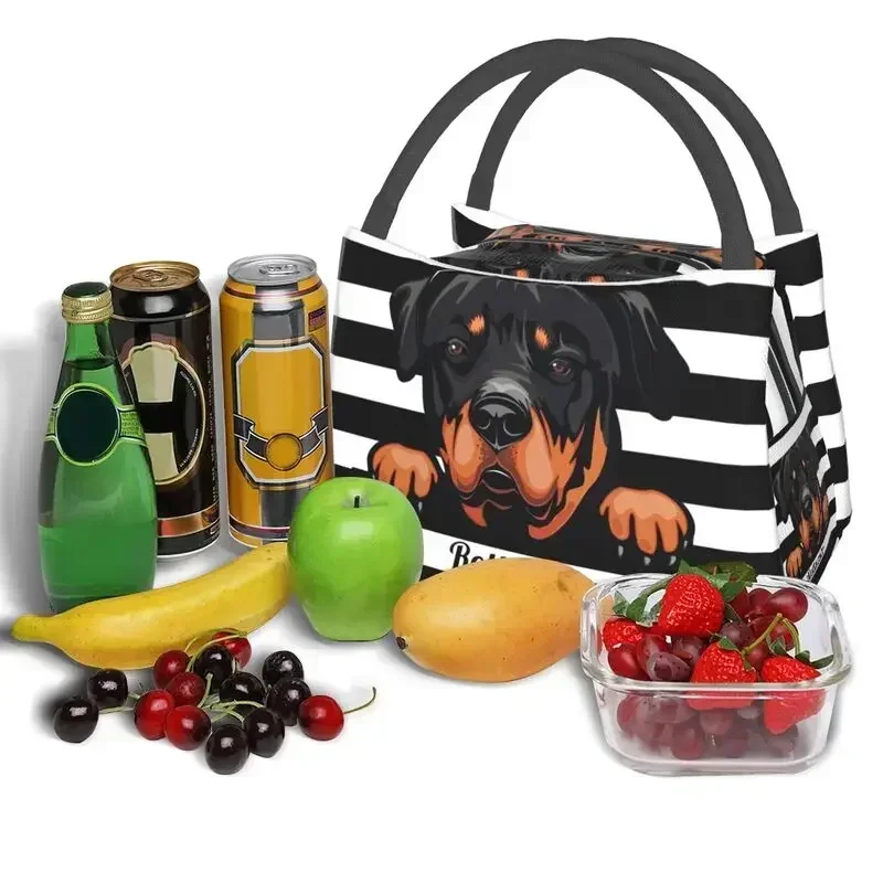 Sac à lunch personnalisé Peeking Dog Rottweiler pour hommes et femmes, glacière chaude, boîte à lunch isolée pour le bureau, sacs à lunch de voyage