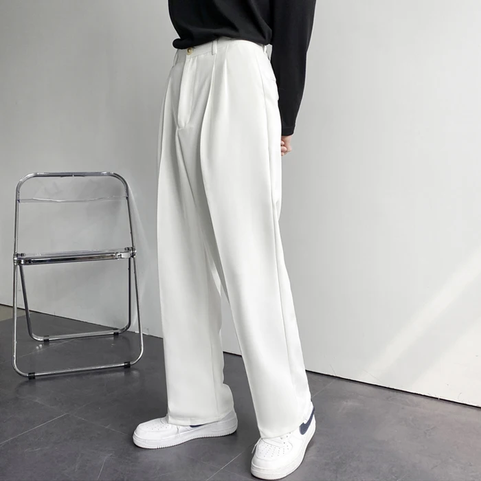 

Casual Men's Slim Fit Straight Leg Pants Dra West Suit White Wide Leg Casual Pants Cool Sle Polyester Viscose Spandex