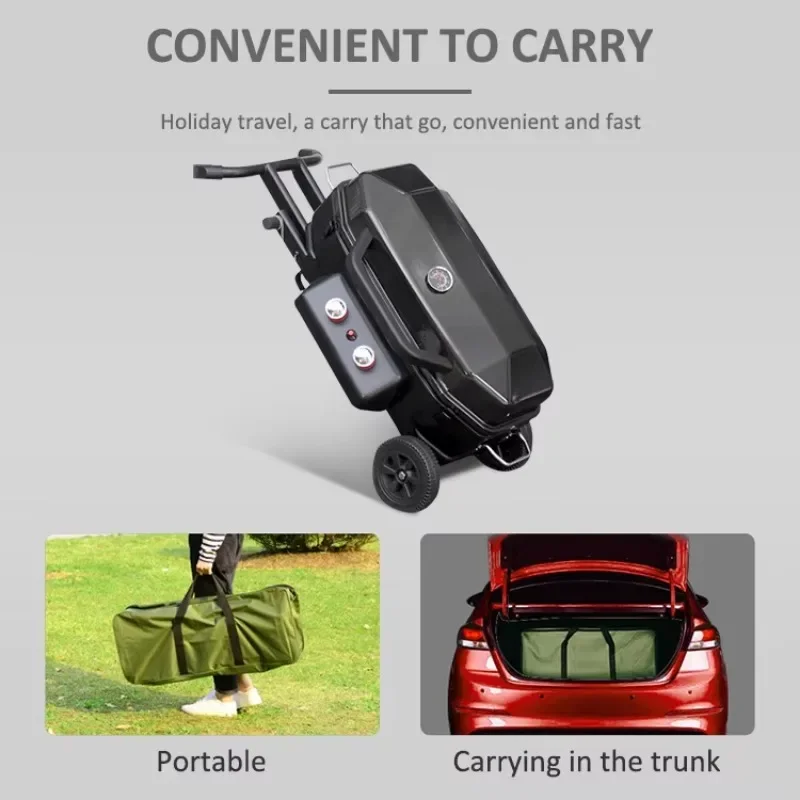 High Durability Garden Luggage Portable Foldable Outdoor Garden Home Party Bbq Steel Iron Black Propane Gas Barbecue Grill