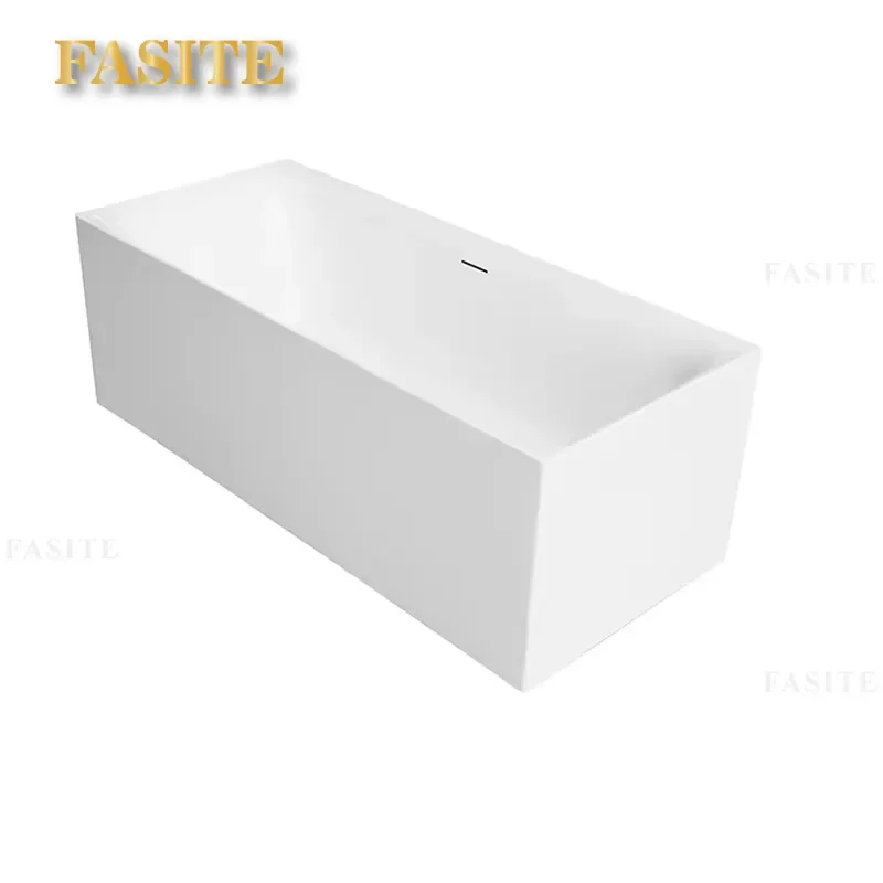 Luxury Modern Pure White Rectangular Freestanding Acrylic Soaking Bathtub Deep Spa Tub for Home Hotel Bathroom Relaxation