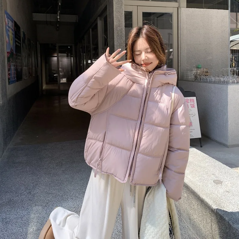 2026 Fashion Down Cotton-padded Jacket Women's Winter Coat Casual Short Parkas Thicken Warm Hooded Coats Student Loose Outerwear