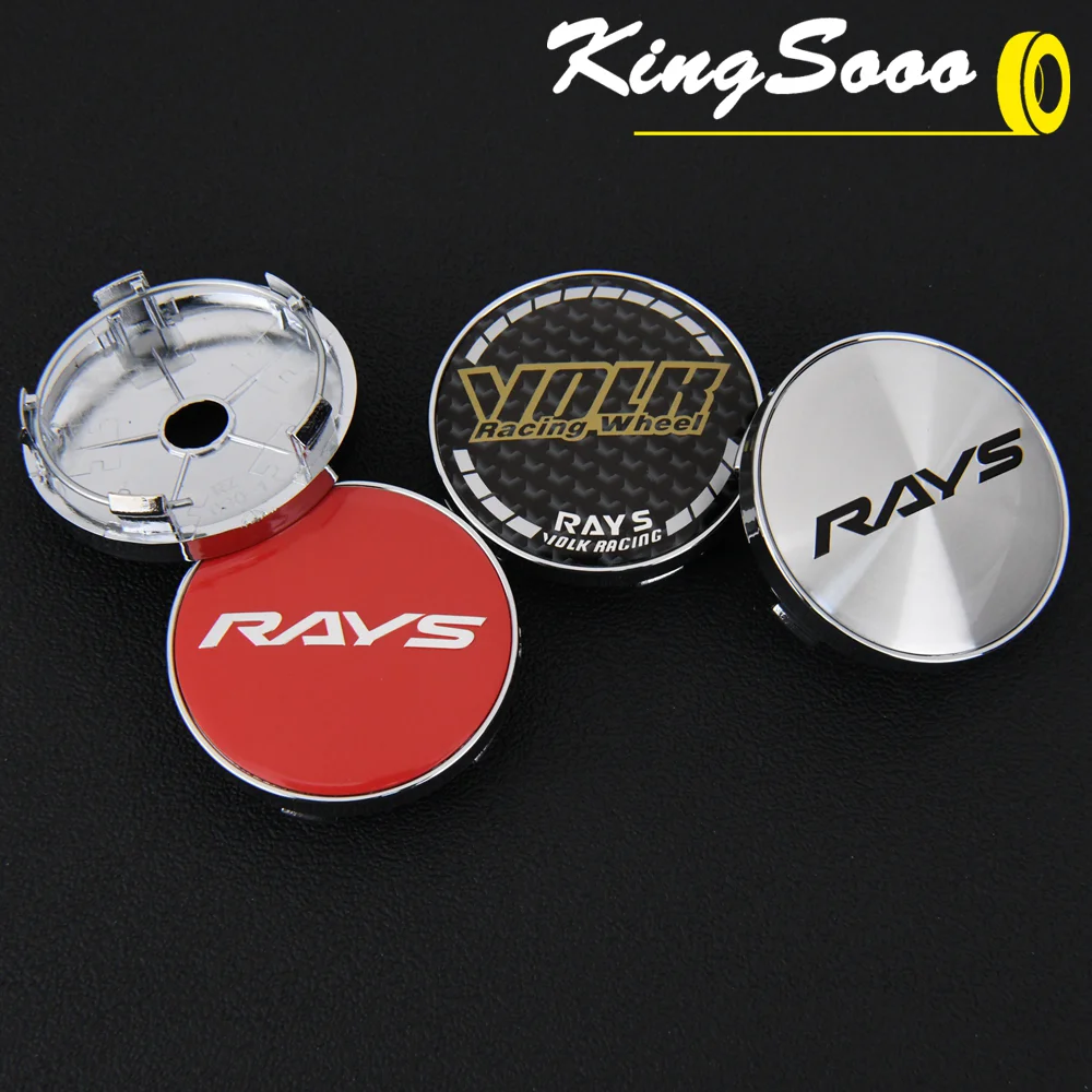 4PCS Rim Cap RAYS 60mm OD / 55mm Clip Wheel Center Cap VOLK Emblem Sticker Wheel Cover Hub Cap Black & Silver & Red