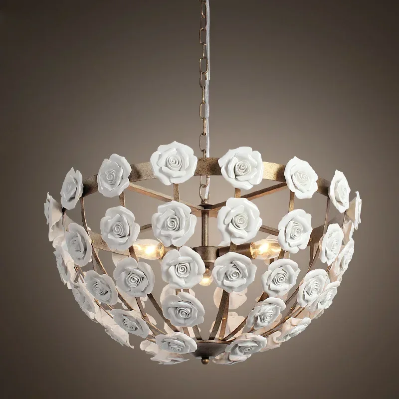 

GHEUVNJEuropean style living room ceramic lamp, French style rural household restaurant pendant lamp, all copper, Ameri