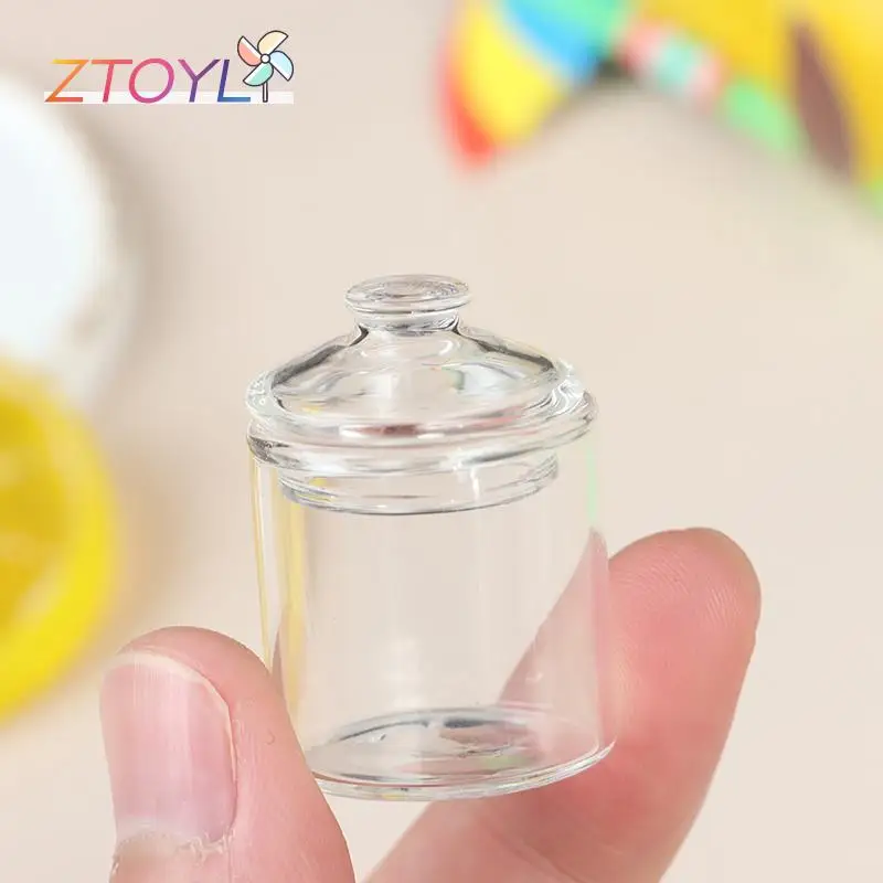 1/12 Scale Miniature Dollhouse Glass Candy Bottle Jar Pretend Play Toys Doll Kitchen Mini Cookies Simulation Storage Can Model