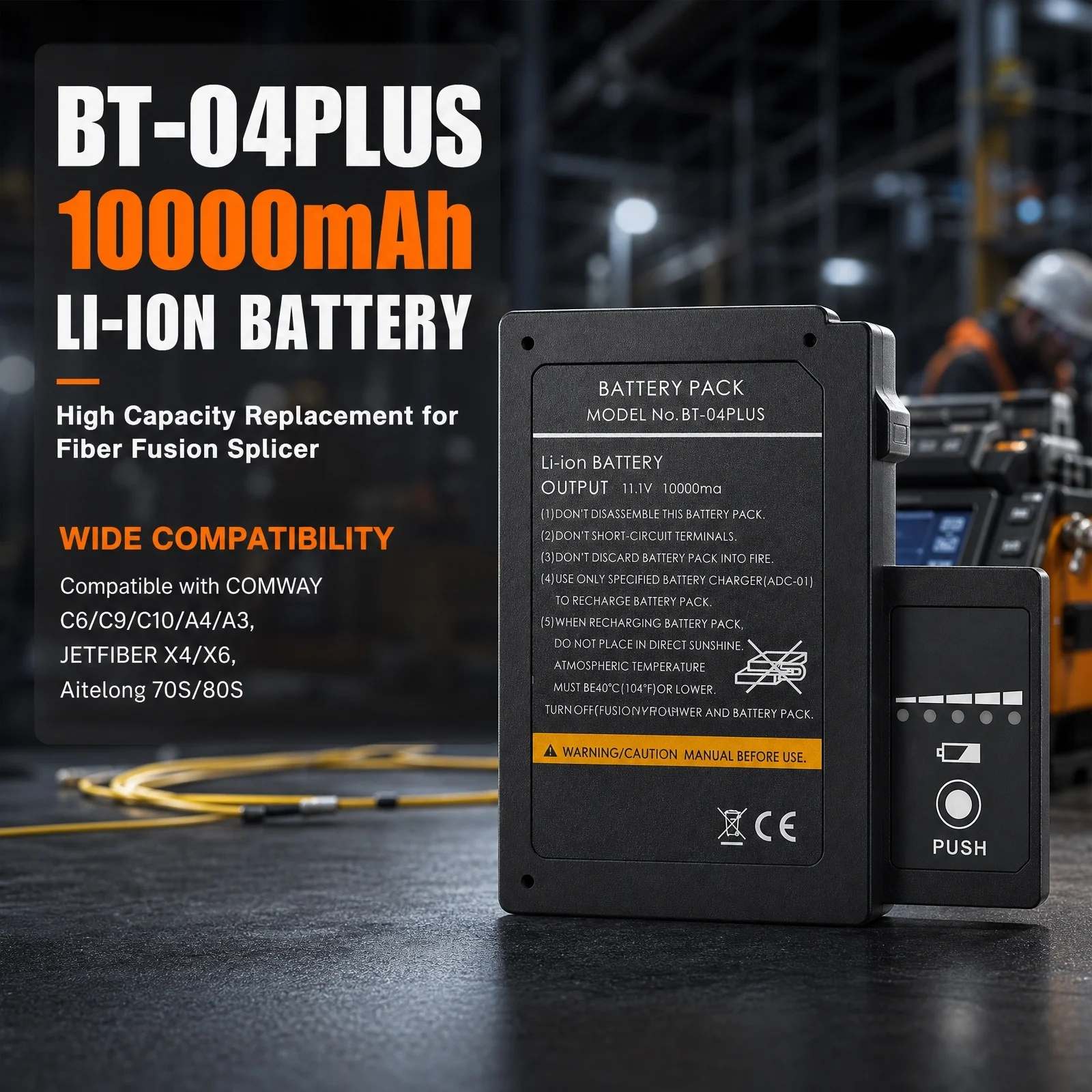 High Capacity Li-ion Replacement Battery for COMWAY C6 C9 C10 A4 A3, JETFIBER X4 X6, Aitelong 70S 80S Fiber Optic Fusion Splicer