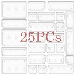 Juego de organizadores de plástico para cajón de escritorio, organizador de maquillaje, transparente, contenedor, utensilios de cocina, 13/25 piezas