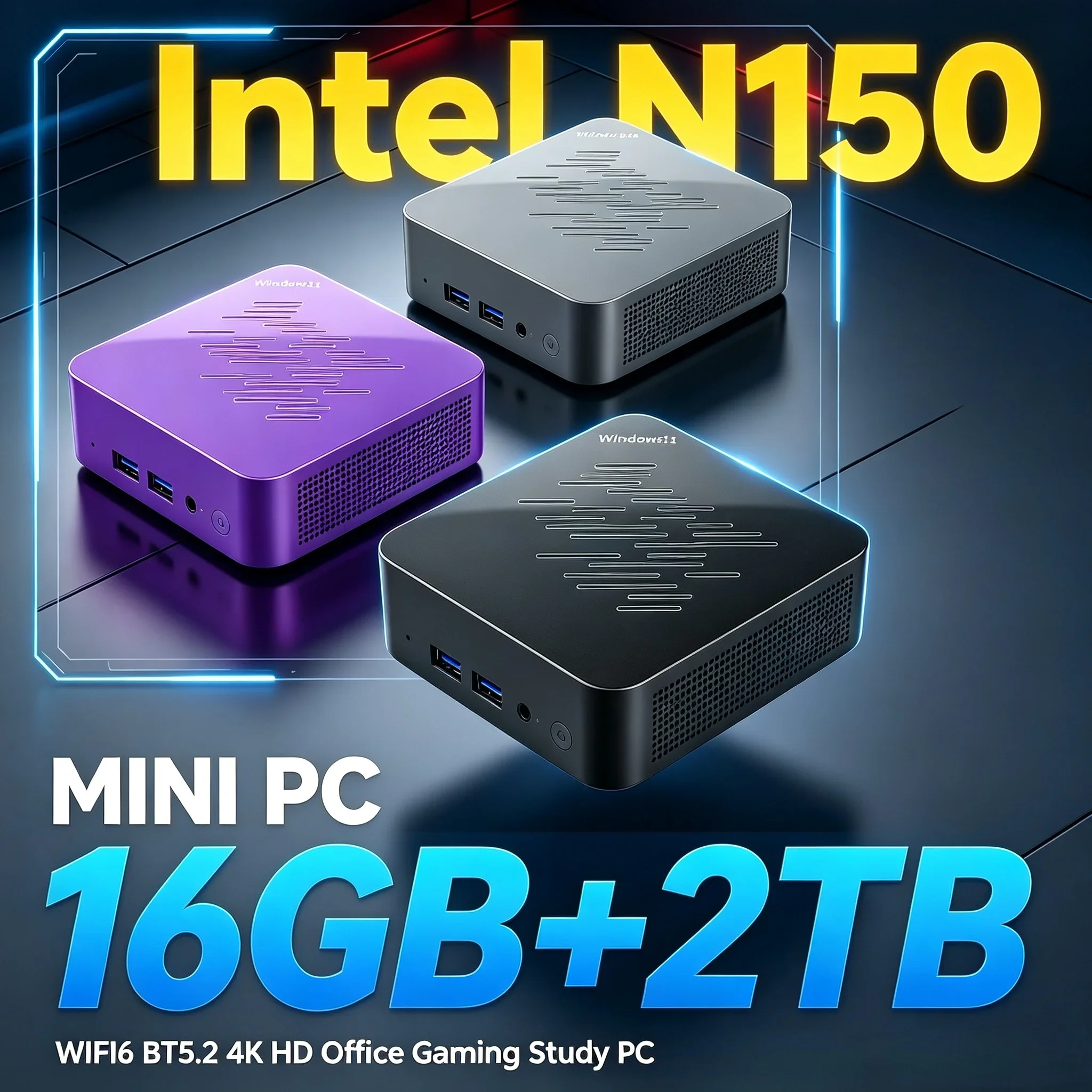 Intel N150 Mini PC 16GB RAM 1TB/2TB Optional SSD Win11 Mini Computer WiFi 6 BT5.2 Small PC Host For Home Study Daily Office Use