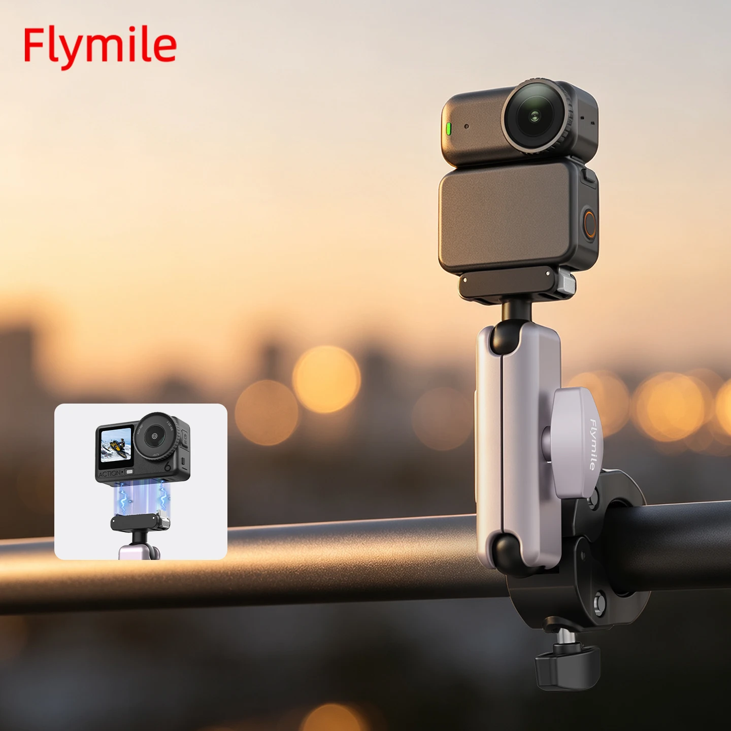 Крепление на руль велосипеда Flymile для камеры DJI Action 6/Nano, аксессуары, быстросъемный регулируемый держатель