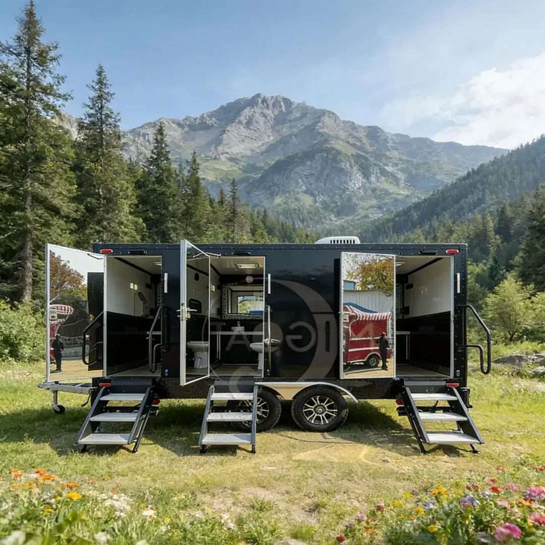 

Luxury 3-Station Portable Restroom Trailer Commercial Mobile Toilet with Sink Toilet Urinal for Events Construction