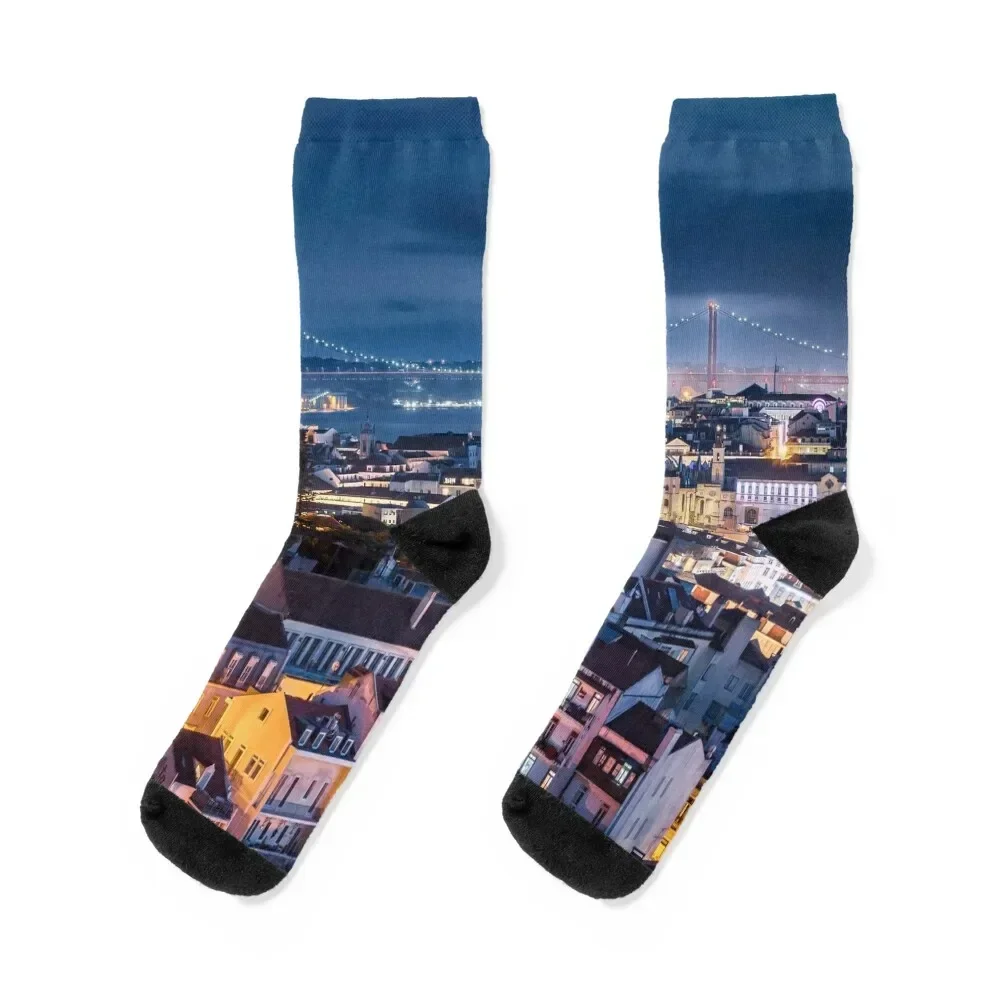 Lisbon’s Miradouros, Nightime in Lisbon, Portugal Socks new in's ankle winter Designer Man Socks Women's