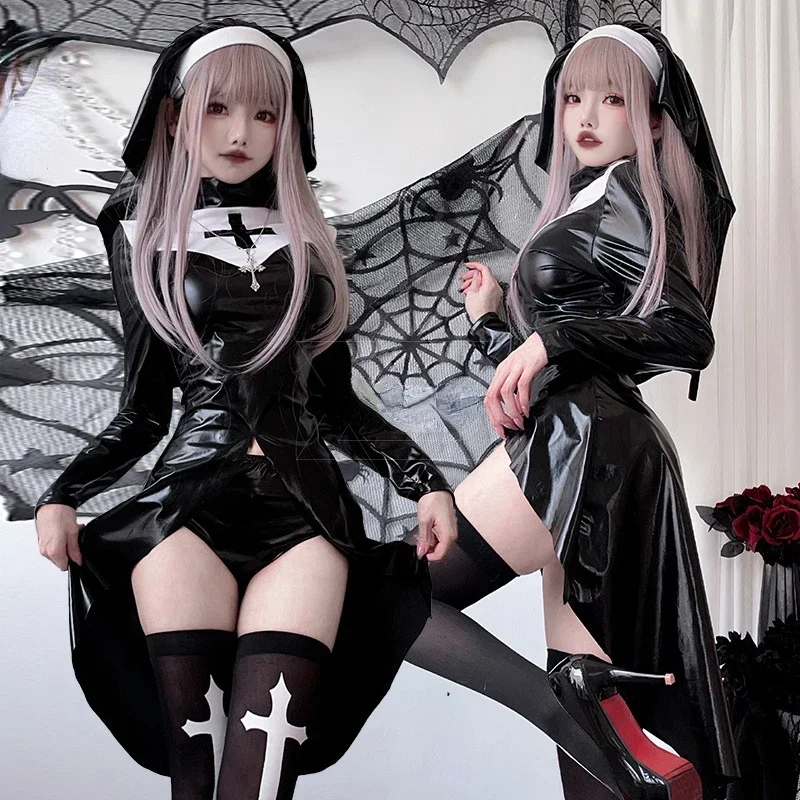 

Vampire Nun Uniform Women Halloween Adult Cosplay Costume Cross Dark Sexy Gothic Party Rave Clothes