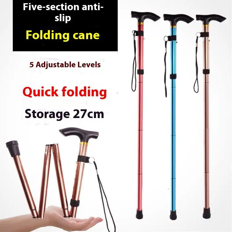

1PC Telescopic Walking Stick Outdoor Hiking Trekking Poles Aluminum Alloy Metal Folding Cane Crutches Pole For Elderly People