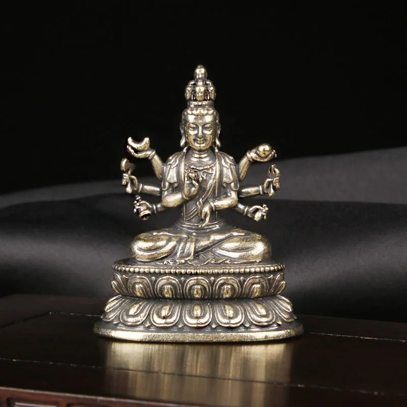 CH Retro Brass Thousand Handed Guanyin Buddha Statue Desktop Ornament Religious Worship Statue Handicraft Ornament