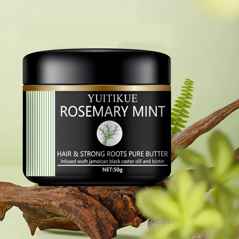 

Rosemary mint hair and root strengthening pure butter, containing Jamaican black castor oil and biotin, a hair care essential.