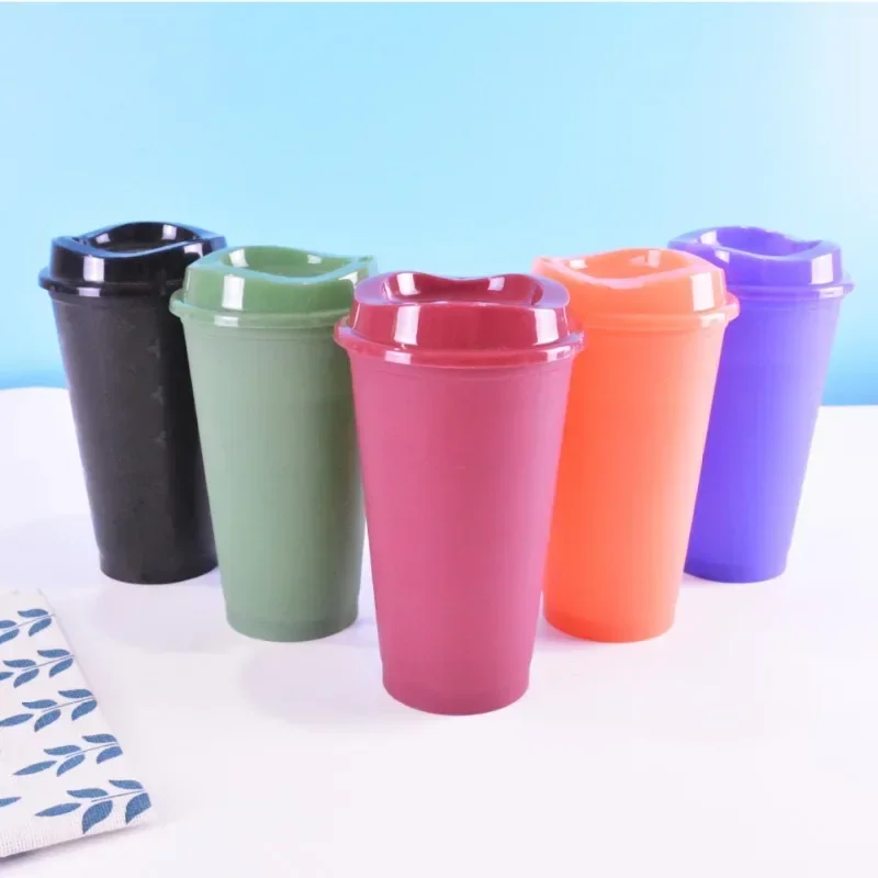 New 475ML Large Capacity Plastic Straw Cup for Birthday Parties Coffee Drinking Reusable Macaron Colored Straw Cup Takeaway Hot